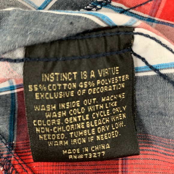 Helix Button-Up Short Sleeve Shirt Men's XL Navy Red White Plaid - Picture 6 of 6